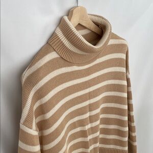 GAP Dolman Split Seam Cotton Striped Sweater Cream and Tan Striped Size L
